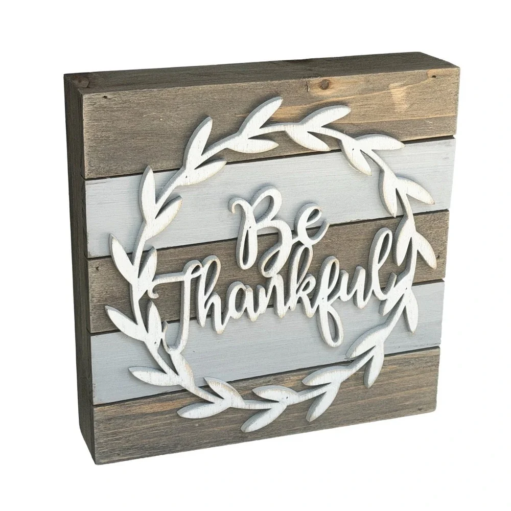 Be Thankful Wood Crate Style Wall Hanging or Stand Up 3D Cabin Country 7.875